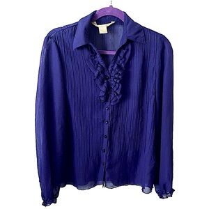 Purple ruffle pleaded long sleeve blouse Business Casual